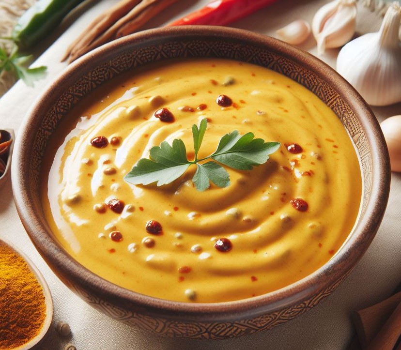 Crema de calabacín con curry y perejil.